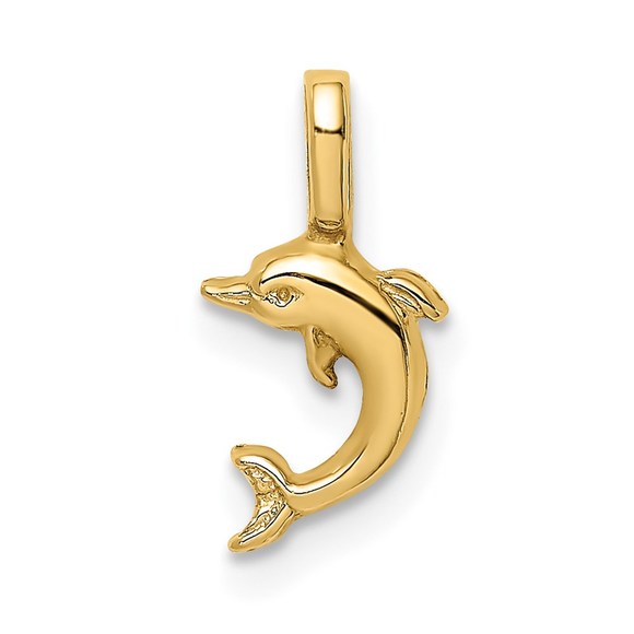 14k Yellow Gold Mini Jumping Mini Dolphin with Fixed Bail Necklace Charm Pendant - Picture 1 of 4